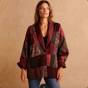 Boutique Style Patchwork Jacket Button Closure Shawl Collar Lined - Unbranded